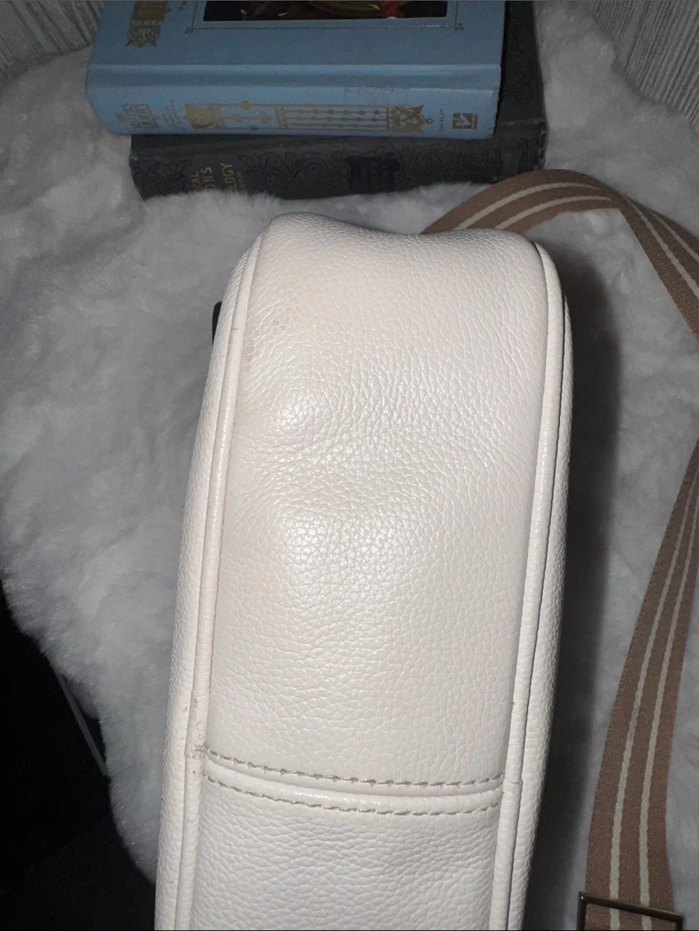 kate spade Cream Leather Crossbody with Striped Strap